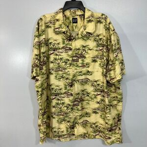 Gap Mens XXL Yellow Tropical Palm Tree Scenic Print Cotton Short Sleeve Shirt
